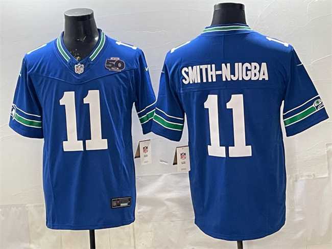 Men%27s Seattle Seahawks #11 Jaxon Smith-Njigba Royal 2025 F.U.S.E. 50th Season Patch Throwback Vapor Limited Stitched Jersey->san francisco 49ers->NFL Jersey