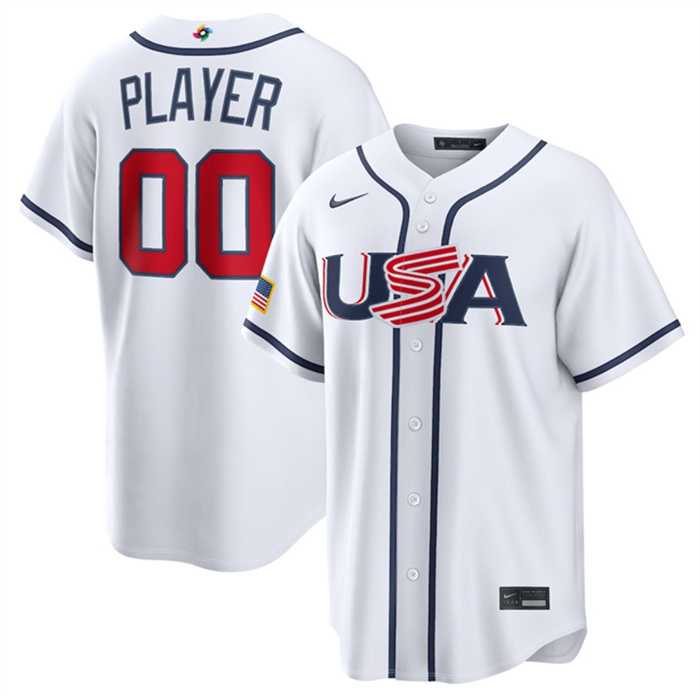 Mens USA Baseball ACTIVE PLAYER Custom White 2026 World Baseball Classic Home Stadium Stitched Jersey->customized mlb jersey->Custom Jersey