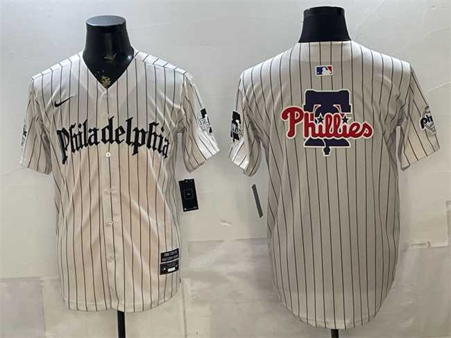 Men%27s Philadelphia Phillies Team Big Logo Cream Pinstripe Gothic Vapor Limited Stitched Jersey Dzhi->pittsburgh pirates->MLB Jersey