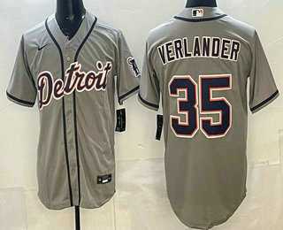 Men%27s Detroit Tigers #35 Justin Verlander Grey Cool Base Jersey->detroit tigers->MLB Jersey