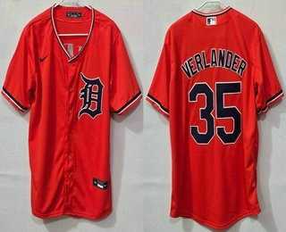 Men%27s Detroit Tigers #35 Justin Verlander Orange Cool Base Jersey->detroit tigers->MLB Jersey