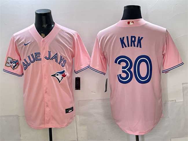 Men%27s Toronto Blue Jays #30 Alejandro Kirk Pink 50 Seasons Patch Stitched Jersey->toronto blue jays->MLB Jersey
