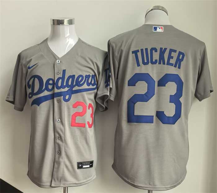 Mens Los Angeles Dodgers #23 Kyle Tucker Grey Cool Base Limited Stitched Jersey->los angeles dodgers->MLB Jersey