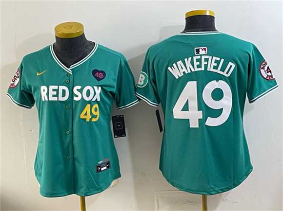 Womens Boston Red Sox #49 Tim Wakefield Memorial Patch Green 2025 City Connect Limited Stitched Jersey Dzhi->mlb womens jerseys->MLB Jersey