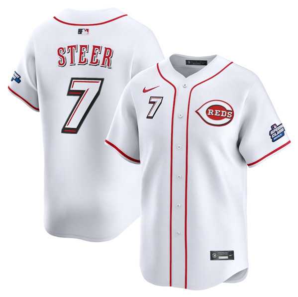 Mens Cincinnati Reds #7 Spencer Steer White 2025 Speedway Classic Home Limited Stitched Jersey Dzhi->cincinnati reds->MLB Jersey