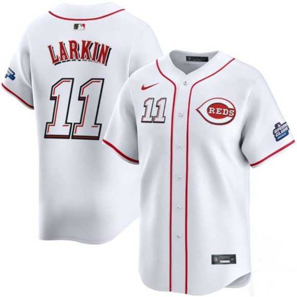 Mens Cincinnati Reds #11 Barry Larkin White 2025 Speedway Classic Home Limited Stitched Jersey Dzhi->cincinnati reds->MLB Jersey