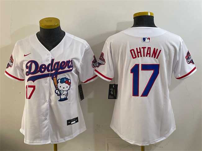 Womens Los Angeles Dodgers #17 Shohei Ohtani White Hello Kitty Night 2025 World Series Champions Patch Stitched Jersey Dzhi->mlb womens jerseys->MLB Jersey