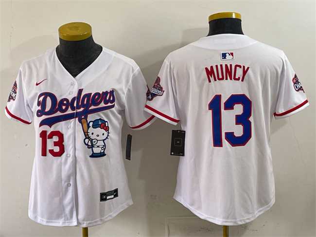 Womens Los Angeles Dodgers #13 Max Muncy White Hello Kitty Night 2025 World Series Champions Patch Stitched Jersey Dzhi->mlb womens jerseys->MLB Jersey