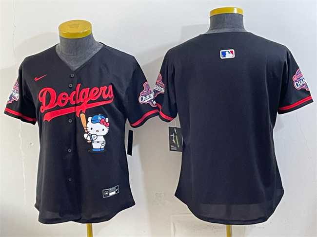 Womens Los Angeles Dodgers Blank Black Hello Kitty Night 2025 World Series Champions Patch Stitched Jersey Dzhi->mlb womens jerseys->MLB Jersey