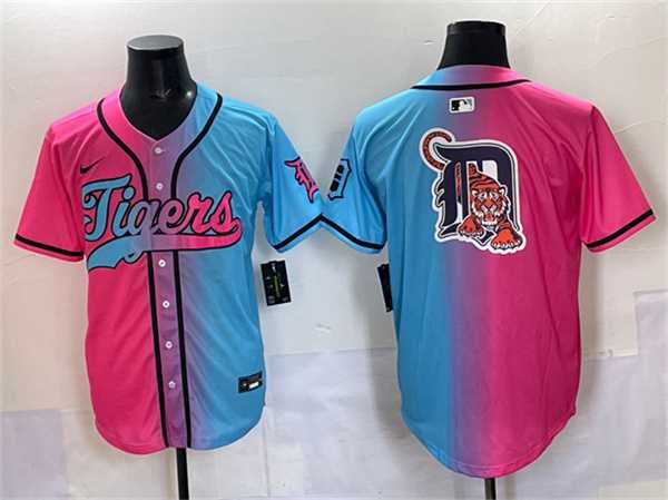 Men%27s Detroit Tigers Team Big Logo Pink Blue Limited Stitched Jersey->houston astros->MLB Jersey