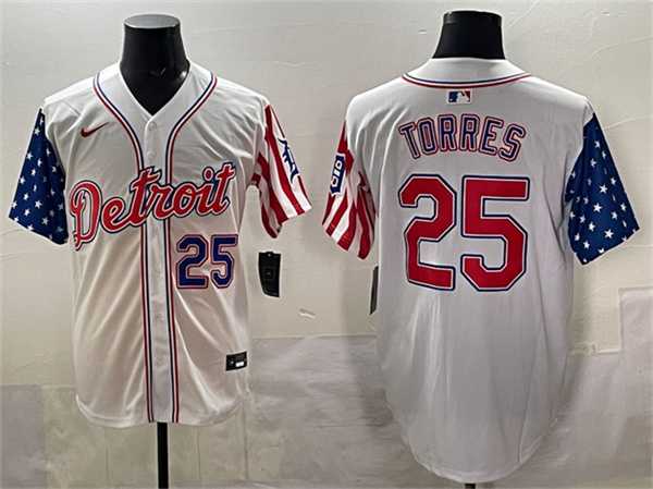 Men%27s Detroit Tigers #25 Gleyber Torres White 2025 Memorial Day Vapor Premier Limited Stitched Jersey->detroit tigers->MLB Jersey