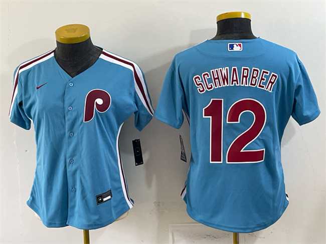 Women%27s Philadelphia Phillies #12 Kyle Schwarber Blue Stitched Jersey->mlb womens jerseys->MLB Jersey