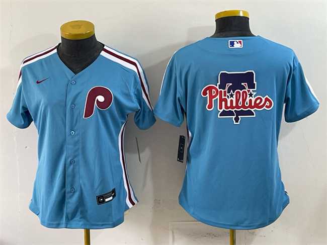 Womens Philadelphia Phillies Team Big Logo Blue Stitched Jersey Dzhi->mlb womens jerseys->MLB Jersey