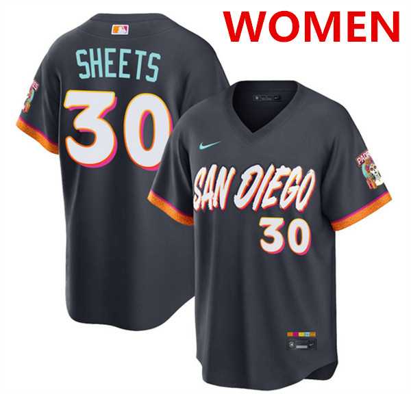 Womens San Diego Padres #30 Gavin Sheets Obsidian 2026 City Connect Stadium Stitched Jersey Dzhi->mlb womens jerseys->MLB Jersey
