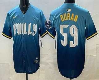 Men%27s Philadelphia Phillies #59 Jhoan Duran Blue 2024 City Cool Base Jersey->milwaukee brewers->MLB Jersey
