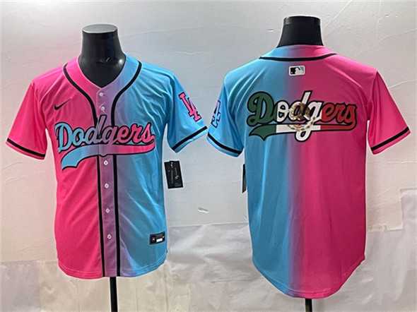 Men%27s Los Angeles Dodgers Team Big Logo Pink Blue Limited Stitched Jersey->los angeles dodgers->MLB Jersey