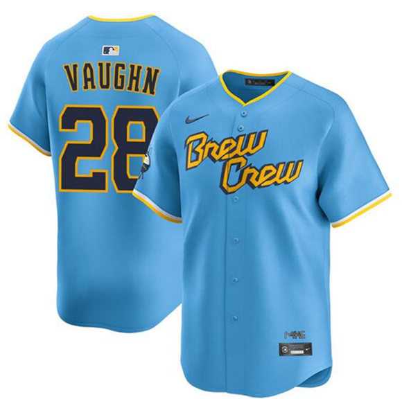 Men%27s Milwaukee Brewers #28 Andrew Vaughn Powder Blue City Connect Limited Stitched Jersey Dzhi->milwaukee brewers->MLB Jersey