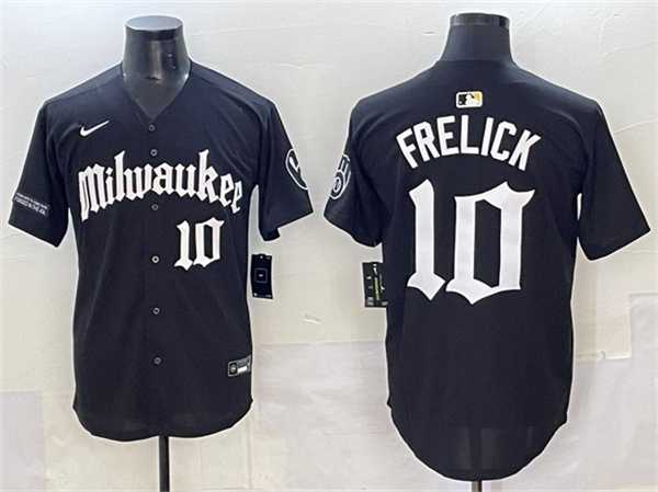 Men%27s Milwaukee Brewers #10 Sal Frelick Black %27Gothic 414 Shadows Edition%27 Vapor Premier Limited Stitched Jersey->milwaukee brewers->MLB Jersey