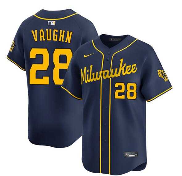 Men%27s Milwaukee Brewers #28 Andrew Vaughn Navy Alternate Limited Stitched Jersey Dzhi->milwaukee brewers->MLB Jersey