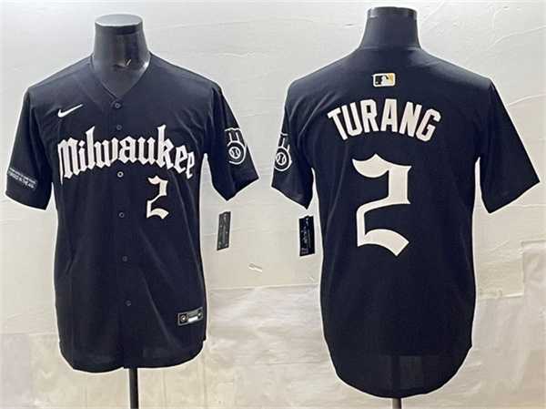 Men%27s Milwaukee Brewers #2 Brice Turang Black %27Gothic 414 Shadows Edition%27 Vapor Premier Limited Stitched Jersey->miami marlins->MLB Jersey