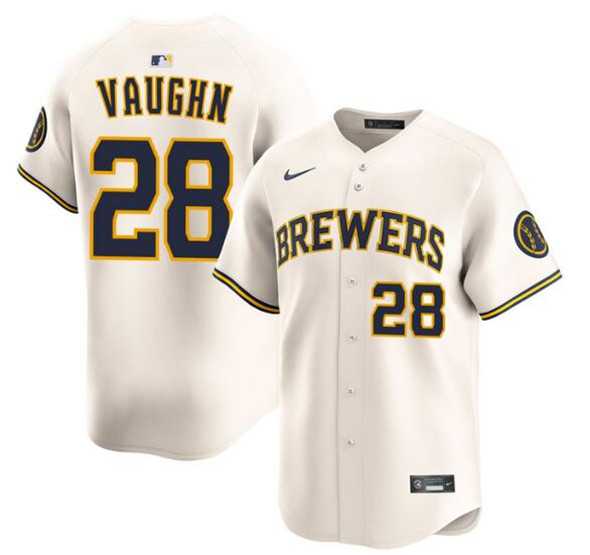 Men%27s Milwaukee Brewers #28 Andrew Vaughn Cream Limited Stitched Jersey Dzhi->milwaukee brewers->MLB Jersey
