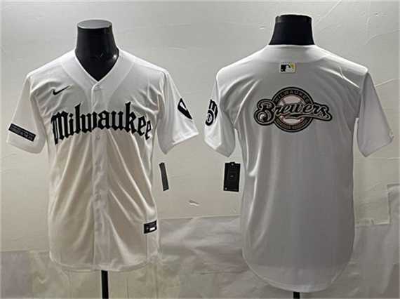 Men%27s Milwaukee Brewers Team Big Logo White %27Gothic 414 Shadows Edition%27 Vapor Premier Limited Stitched Jersey->milwaukee brewers->MLB Jersey