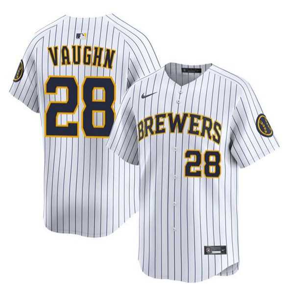 Men%27s Milwaukee Brewers #28 Andrew Vaughn White Alternate Limited Stitched Jersey Dzhi->milwaukee brewers->MLB Jersey