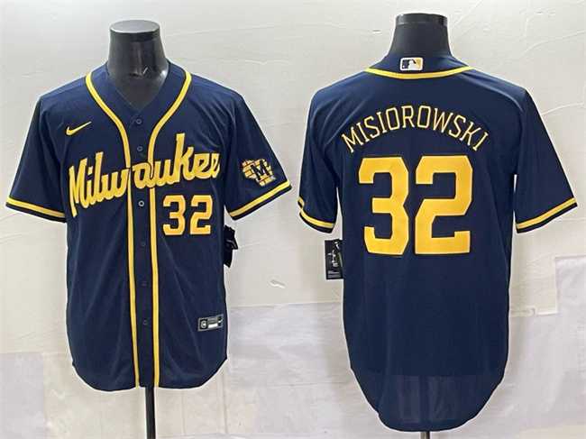 Men%27s Milwaukee Brewers #32 Jacob Misiorowski Navy 2025 With Patch Stitched Jersey->milwaukee brewers->MLB Jersey
