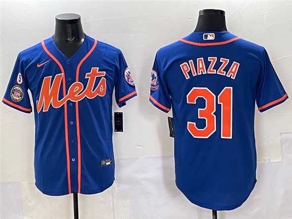Men%27s New York Mets #31 Mike Piazza Blue With Patch Cool Base Stitched Jersey->new york mets->MLB Jersey