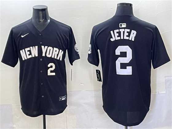 Men%27s New York Yankees #2 Derek Jeter Black Limited Stitched Jersey->new york mets->MLB Jersey