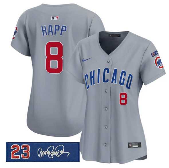 Women%27s Chicago Cubs #8 lan Happ Gray %27Ryne Sandberg Tribute%27 Vapor Limited V3 Stitched Jersey Dzhi->mlb womens jerseys->MLB Jersey