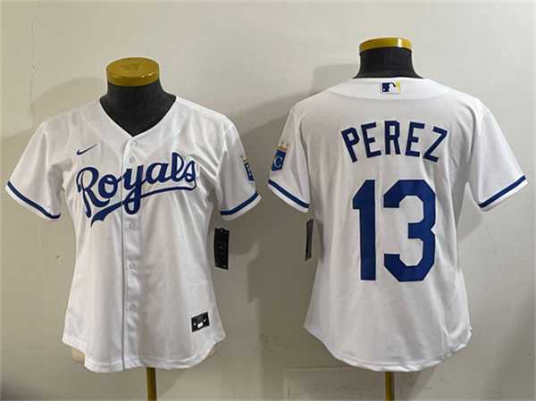 Womens Kansas City Royals #13 Salvador Perez White Cool Base Stitched Jersey->mlb womens jerseys->MLB Jersey