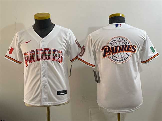 Youth San Diego Padres Team Big Logo White Mexico Cool Base Stitched Jersey->mlb youth jerseys->MLB Jersey