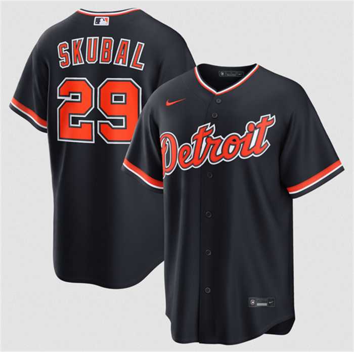 Men%27s Detroit Tigers #29 Tarik Skubal Navy Alternate Stitched Jersey Dzhi->detroit tigers->MLB Jersey