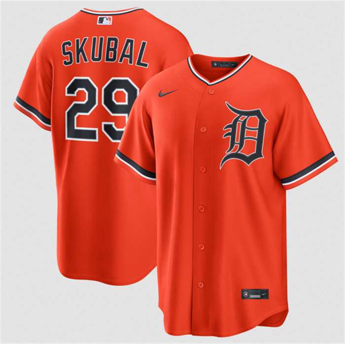 Men%27s Detroit Tigers #29 Tarik Skubal Orange Alternate Stitched Jersey Dzhi->detroit tigers->MLB Jersey