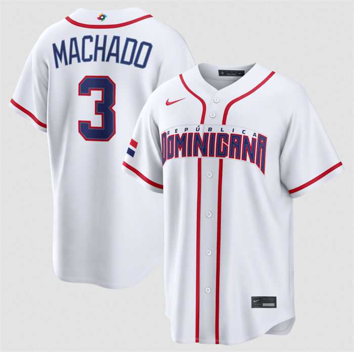 Mens Dominican Republic Baseball #3 Manny Machado White 2026 World Baseball Classic Home Stadium Stitched Jersey->2026 world baseball classic->MLB Jersey