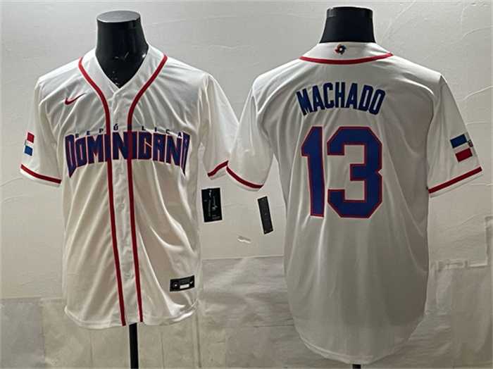Mens Dominican Republic Baseball #13 Manny Machado White 2026 World Baseball Classic Home Stadium Stitched Jersey->2026 world baseball classic->MLB Jersey
