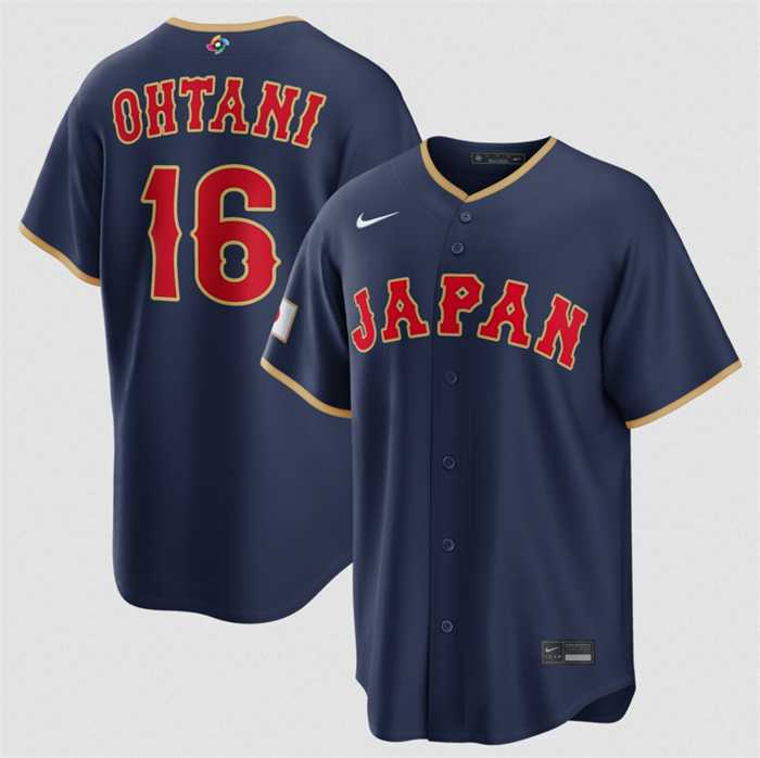 Mens Japan Baseball #16 Shohei Ohtani Navy 2026 World Baseball Classic Road Stadium Stitched Jersey->2026 world baseball classic->MLB Jersey