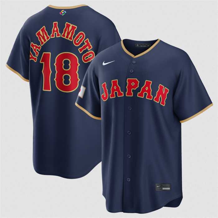 Mens Japan Baseball #18 Yoshinobu Yamamoto Navy 2026 World Baseball Classic Road Stadium Stitched Jersey->2026 world baseball classic->MLB Jersey