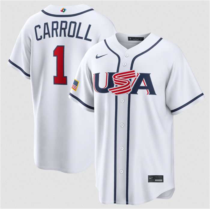 Mens USA Baseball #1 Corbin Carroll White 2026 World Baseball Classic Home Stadium Stitched Jersey->2026 world baseball classic->MLB Jersey