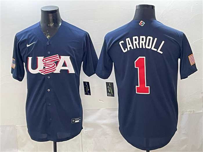 Mens USA Baseball #1 Corbin Carroll Navy World Baseball Classic Stitched Jersey->2026 world baseball classic->MLB Jersey