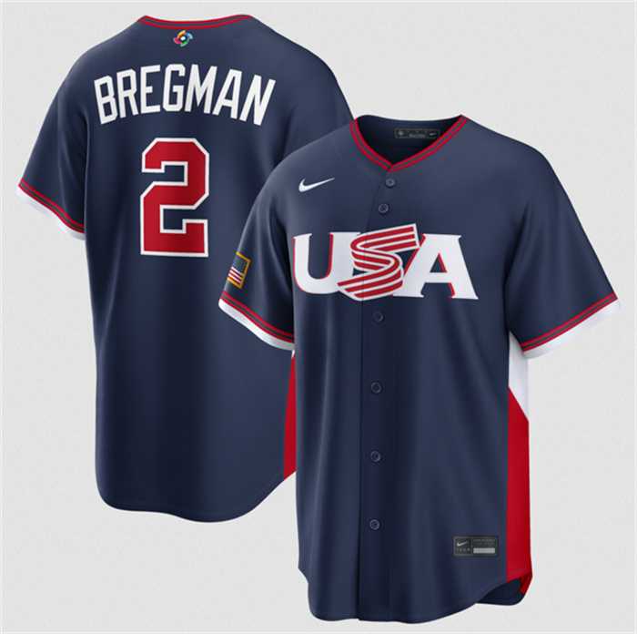 Mens USA Baseball #2 Alex Bregman Navy 2026 World Baseball Classic Road Stadium Stitched Jersey->2026 world baseball classic->MLB Jersey
