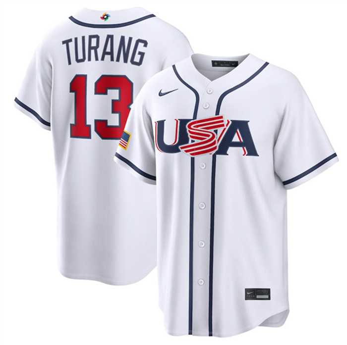 Mens USA Baseball #13 Brice Turang White 2026 World Baseball Classic Home Stadium Stitched Jersey->2026 world baseball classic->MLB Jersey