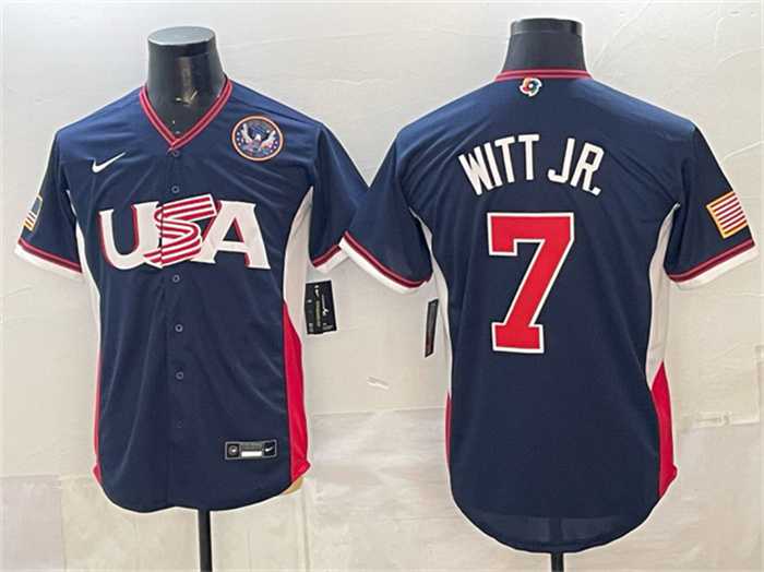 Mens USA Baseball #7 Bobby Witt Jr. Navy 2026 World Baseball Classic United States 250th Anniversary Patch Road Stadium Stitched Jersey->2026 world baseball classic->MLB Jersey