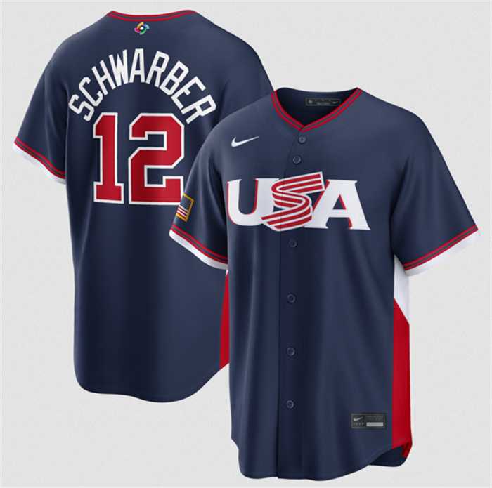 Mens USA Baseball #12 Kyle Schwarber Navy 2026 World Baseball Classic Road Stadium Stitched Jersey->2026 world baseball classic->MLB Jersey