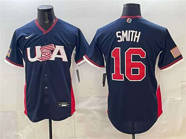 Mens USA Baseball #16 Will Smith Navy 2026 World Baseball Classic Road Stadium Stitched Jersey->2026 world baseball classic->MLB Jersey