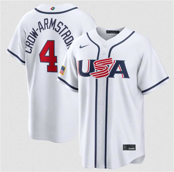 Mens USA Baseball #4 Crow-Armstrong White 2026 World Baseball Classic Home Stadium Stitched Jersey->2026 world baseball classic->MLB Jersey