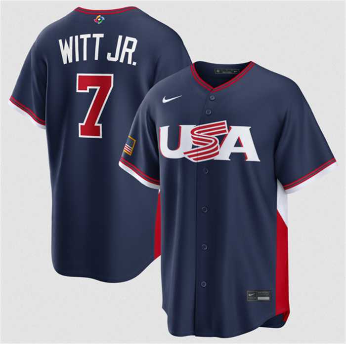 Mens USA Baseball #7 Bobby Witt Jr. Navy 2026 World Baseball Classic Road Stadium Stitched Jersey->2026 world baseball classic->MLB Jersey