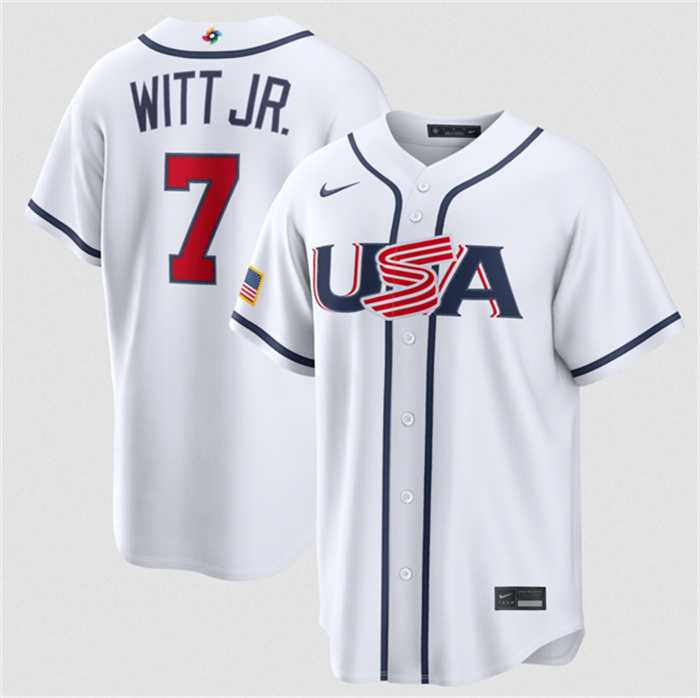 Mens USA Baseball #7 Bobby Witt Jr. White 2026 World Baseball Classic Home Stadium Stitched Jersey->2026 world baseball classic->MLB Jersey