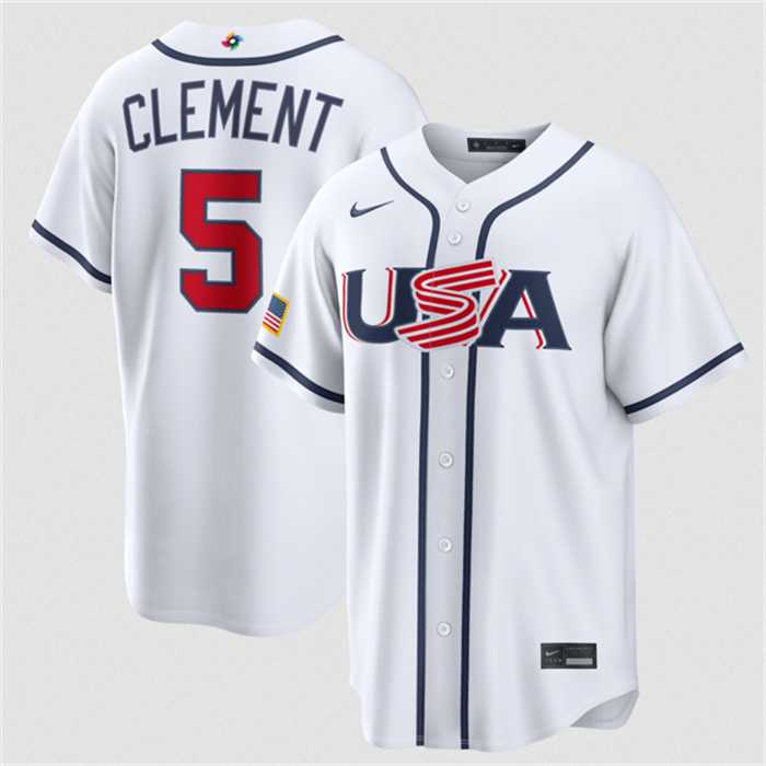 Mens USA Baseball #5 Ernie Clement White 2026 World Baseball Classic Home Stadium Stitched Jersey->2026 world baseball classic->MLB Jersey